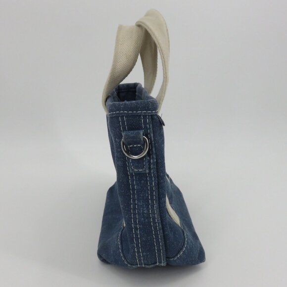 Lands End Small Solid Blue 3 Pocket Zip Top Canvas Tote Bag Crossbody D Rings - Picture 7 of 15